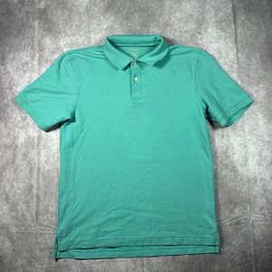 LL Bean Mens Medium Traditional Fit Pique Polo Shirt Teal Green Cotton Casual SS